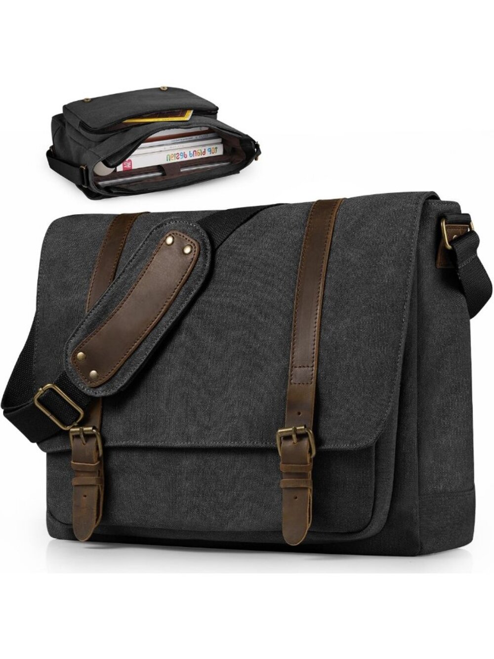 Vintage Canvas Messenger Bag for Men, 15.6" Laptop Tote, School & Work